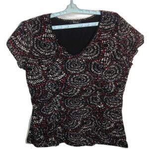 Style & Co Black Red Top Short Cap Sleeve Sequin Ruched Petite Sz 2x Dainty Vtg